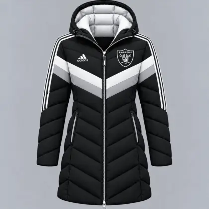 Las Vegas Raiders | Premium NFL Luxe Winter Elegance Long Hooded Puffer Coat NTH1