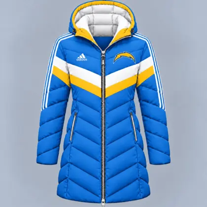 Los Angeles Chargers | Premium NFL Luxe Winter Elegance Long Hooded Puffer Coat NTH1