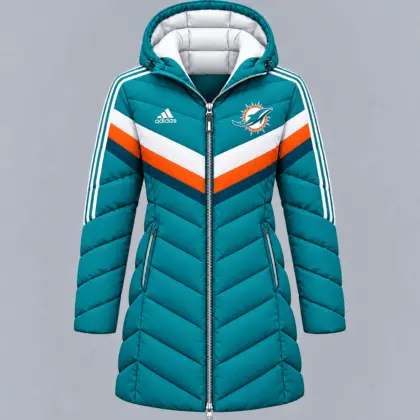 Miami Dolphins | Premium NFL Luxe Winter Elegance Long Hooded Puffer Coat NTH1