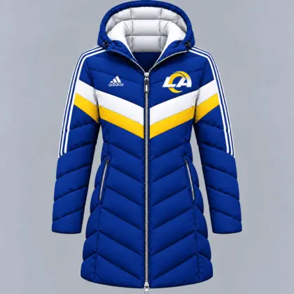 Los Angeles Rams | Premium NFL Luxe Winter Elegance Long Hooded Puffer Coat NTH1