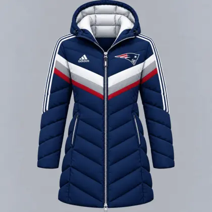 New England Patriots | Premium NFL Luxe Winter Elegance Long Hooded Puffer Coat NTH1