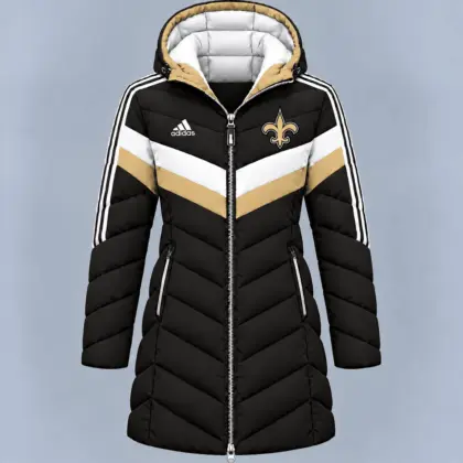 New Orleans Saints | Premium NFL Luxe Winter Elegance Long Hooded Puffer Coat NTH1