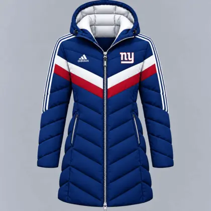 New York Giants | Premium NFL Luxe Winter Elegance Long Hooded Puffer Coat NTH1