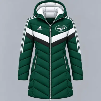 New York Jets | Premium NFL Luxe Winter Elegance Long Hooded Puffer Coat NTH1