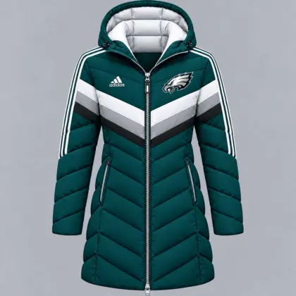 Philadelphia Eagles | Premium NFL Luxe Winter Elegance Long Hooded Puffer Coat NTH1