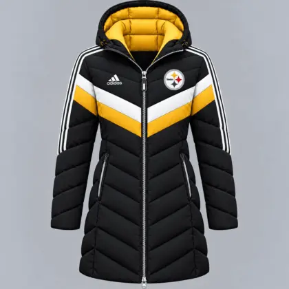 Pittsburgh Steelers | Premium NFL Luxe Winter Elegance Long Hooded Puffer Coat NTH1