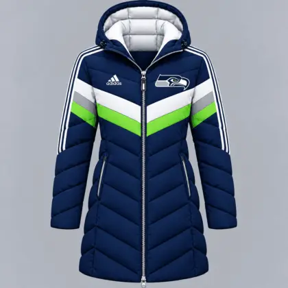 Seattle Seahawks | Premium NFL Luxe Winter Elegance Long Hooded Puffer Coat NTH1