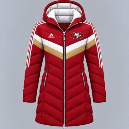 San Francisco 49ers | Premium NFL Luxe Winter Elegance Long Hooded Puffer Coat NTH1