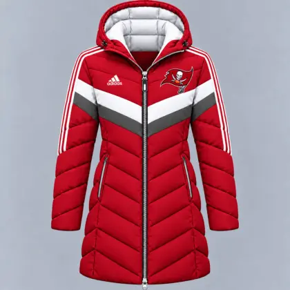 Tampa Bay Buccaneers | Premium NFL Luxe Winter Elegance Long Hooded Puffer Coat NTH1