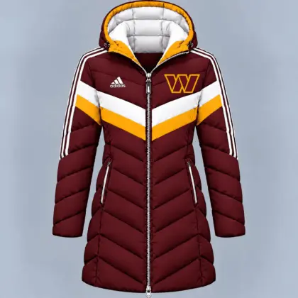 Washington Commanders | Premium NFL Luxe Winter Elegance Long Hooded Puffer Coat NTH1