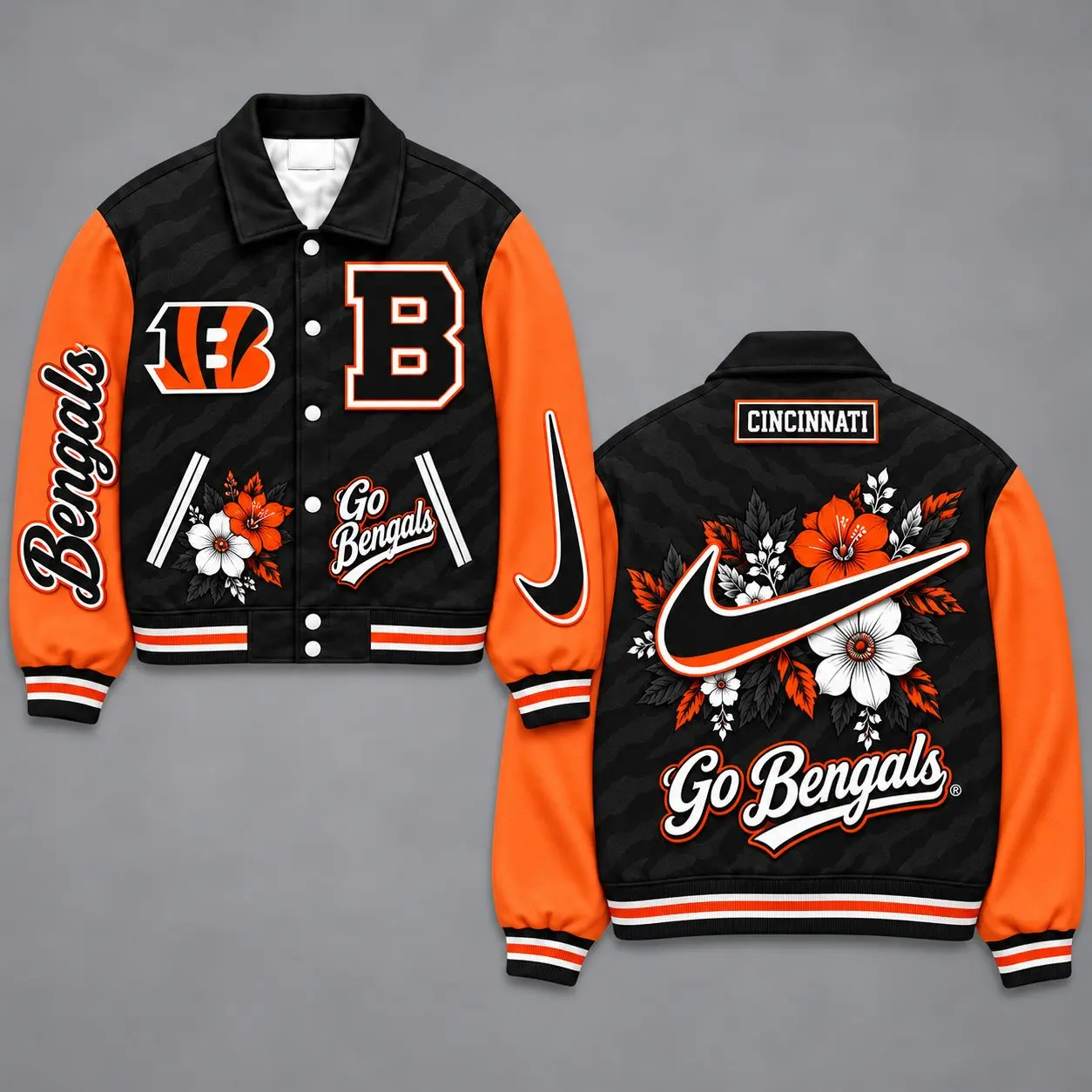 Cincinnati Bengals | Premium NFL Floral Varsity Jacket NY