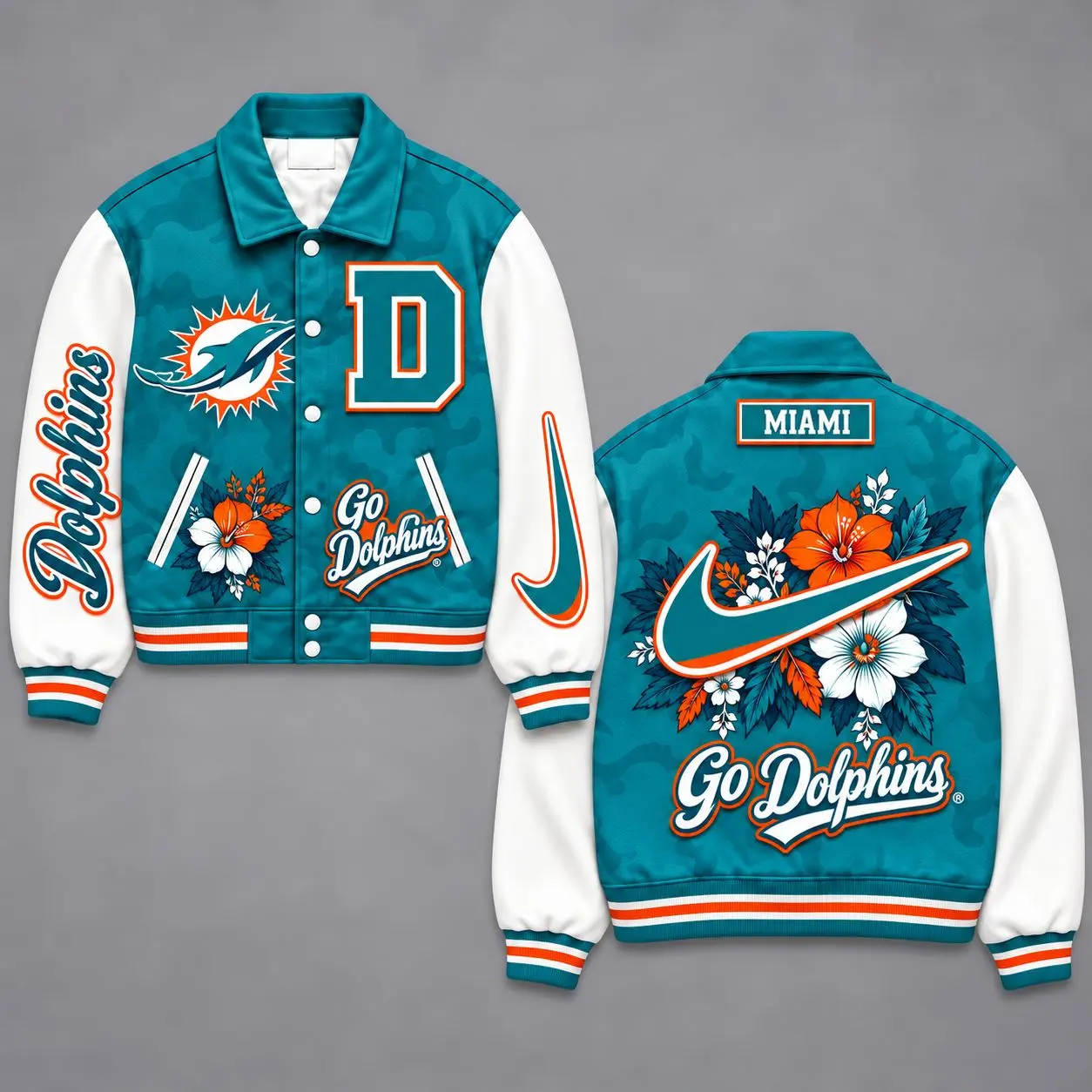 Miami Dolphins | Premium NFL Floral Varsity Jacket NY