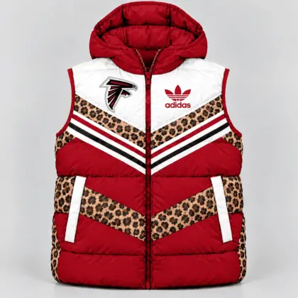 Atlanta Falcons | Premium NFL Luxe Leopard Elegance Hooded Puffer Vest NTH1