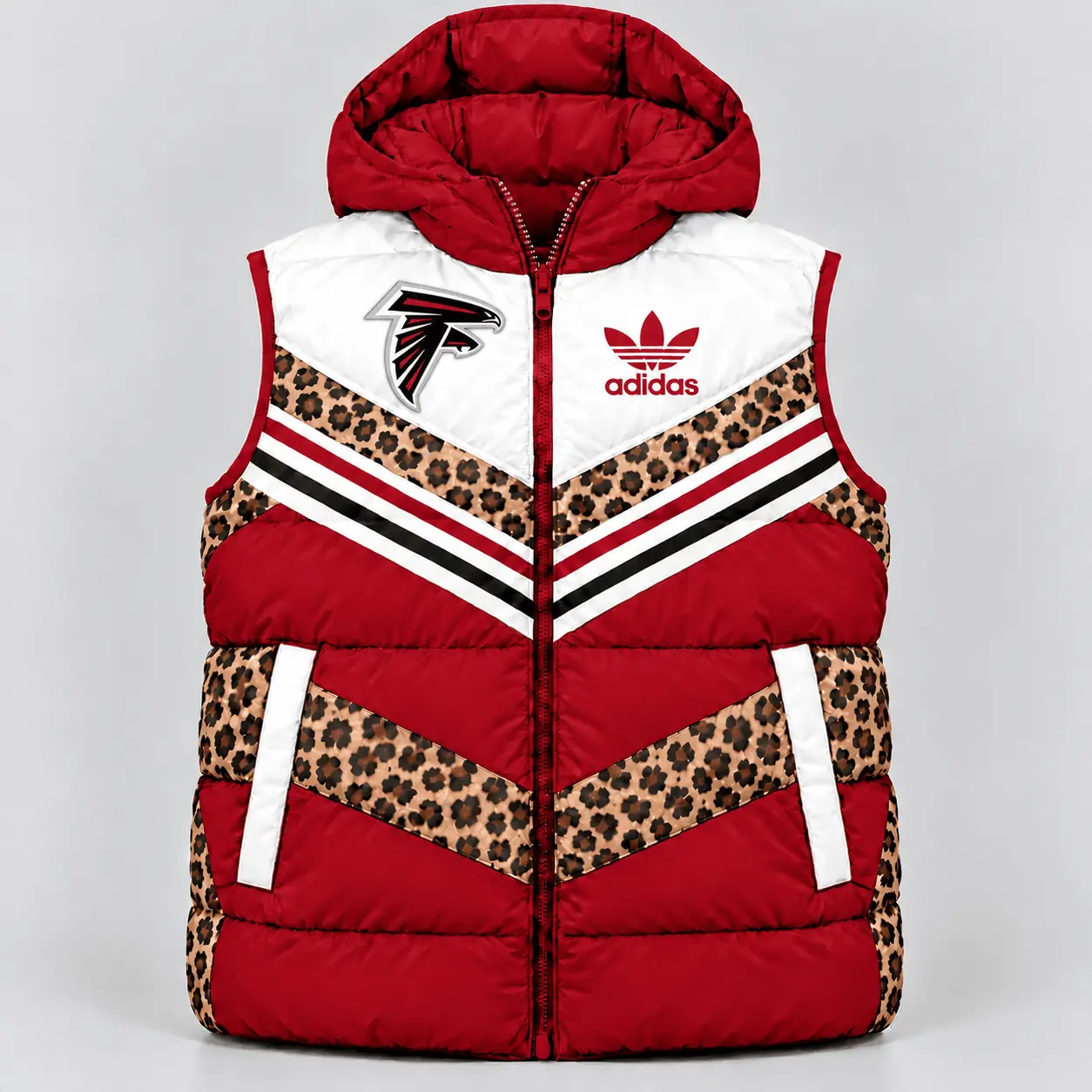 Atlanta Falcons | Premium NFL Luxe Leopard Elegance Hooded Puffer Vest NTH1