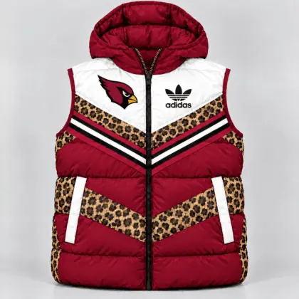 Arizona Cardinals | Premium NFL Luxe Leopard Elegance Hooded Puffer Vest NTH1