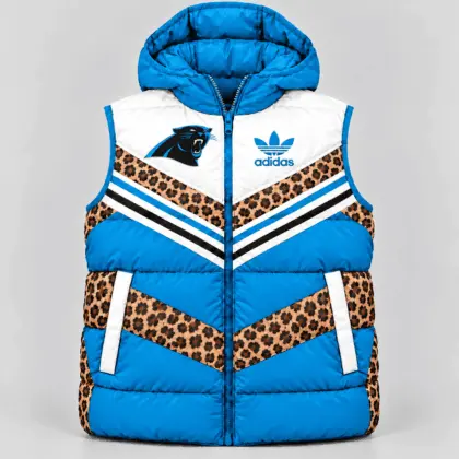 Carolina Panthers | Premium NFL Luxe Leopard Elegance Hooded Puffer Vest NTH1