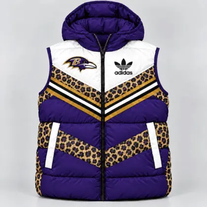 Baltimore Ravens | Premium NFL Luxe Leopard Elegance Hooded Puffer Vest NTH1