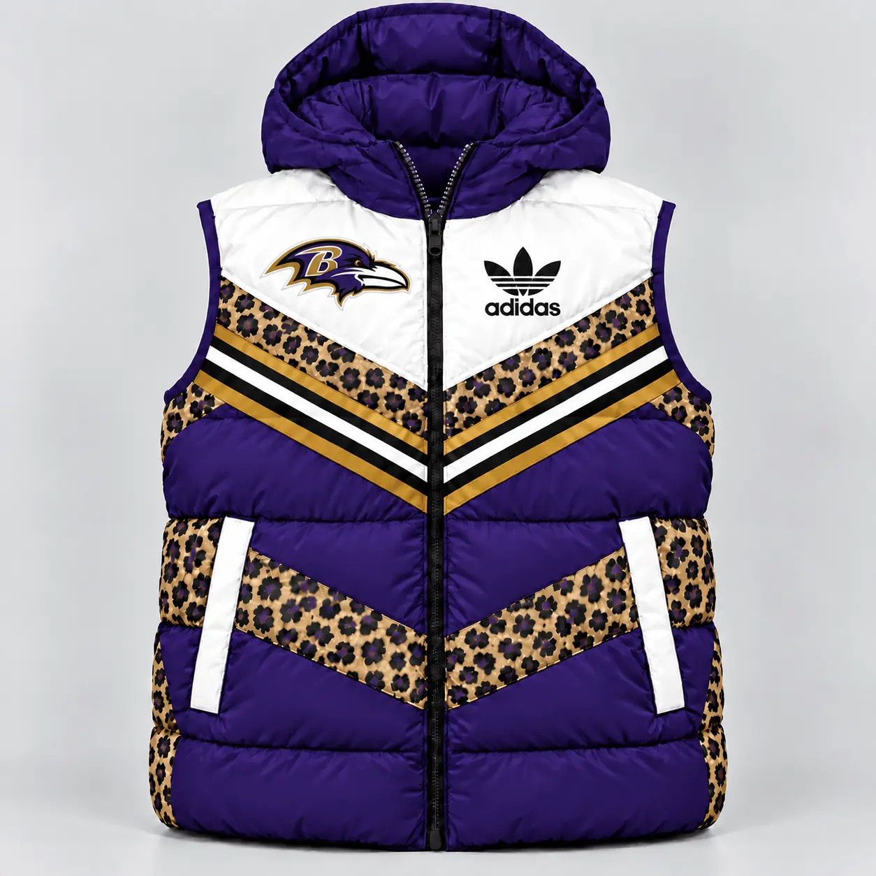 Baltimore Ravens | Premium NFL Luxe Leopard Elegance Hooded Puffer Vest NTH1