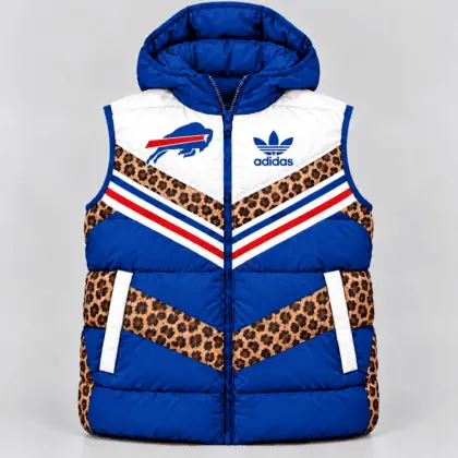 Buffalo Bills | Premium NFL Luxe Leopard Elegance Hooded Puffer Vest NTH1