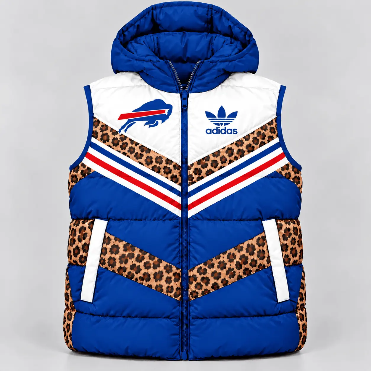Buffalo Bills | Premium NFL Luxe Leopard Elegance Hooded Puffer Vest NTH1