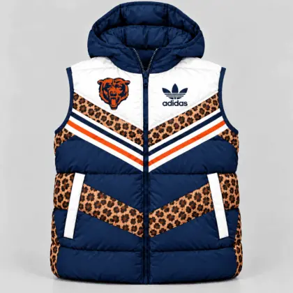 Chicago Bears | Premium NFL Luxe Leopard Elegance Hooded Puffer Vest NTH1