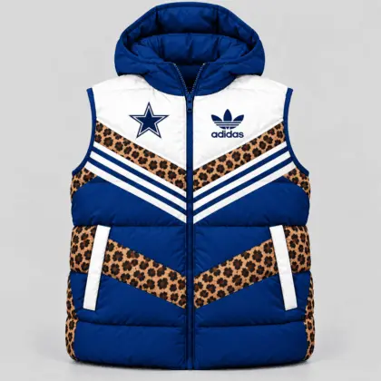 Dallas Cowboys | Premium NFL Luxe Leopard Elegance Hooded Puffer Vest NTH1