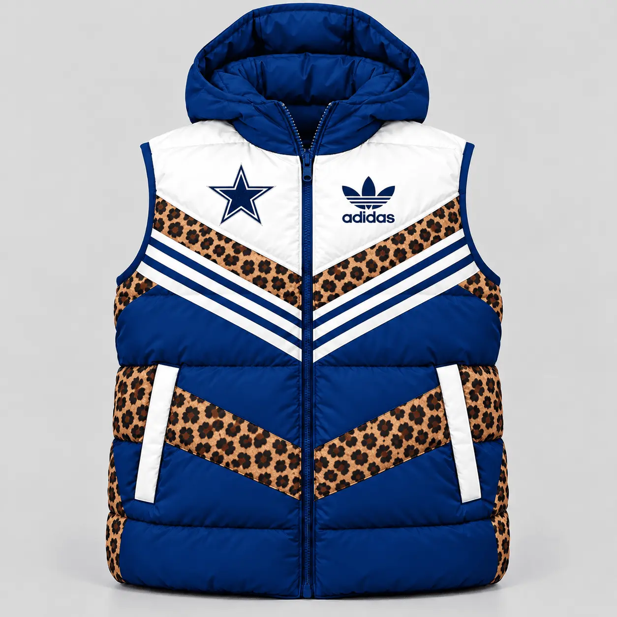 Dallas Cowboys | Premium NFL Luxe Leopard Elegance Hooded Puffer Vest NTH1