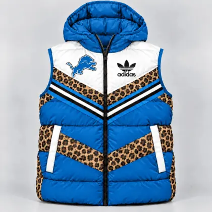 Detroit Lions | Premium NFL Luxe Leopard Elegance Hooded Puffer Vest NTH1