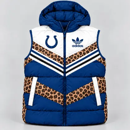 Indianapolis Colts | Premium NFL Luxe Leopard Elegance Hooded Puffer Vest NTH1