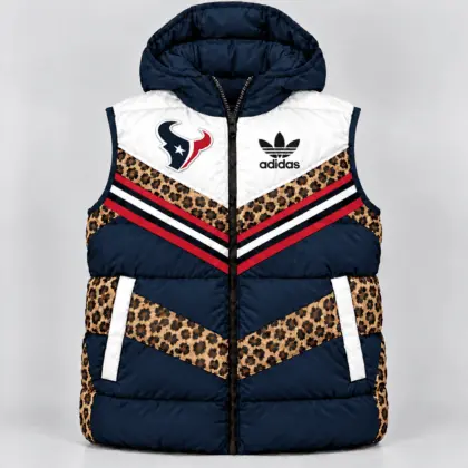 Houston Texans | Premium NFL Luxe Leopard Elegance Hooded Puffer Vest NTH1