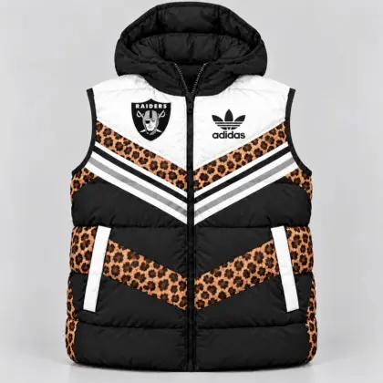 Las Vegas Raiders | Premium NFL Luxe Leopard Elegance Hooded Puffer Vest NTH1