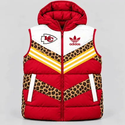 Kansas City Chiefs | Premium NFL Luxe Leopard Elegance Hooded Puffer Vest NTH1