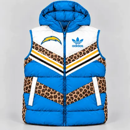 Los Angeles Chargers | Premium NFL Luxe Leopard Elegance Hooded Puffer Vest NTH1