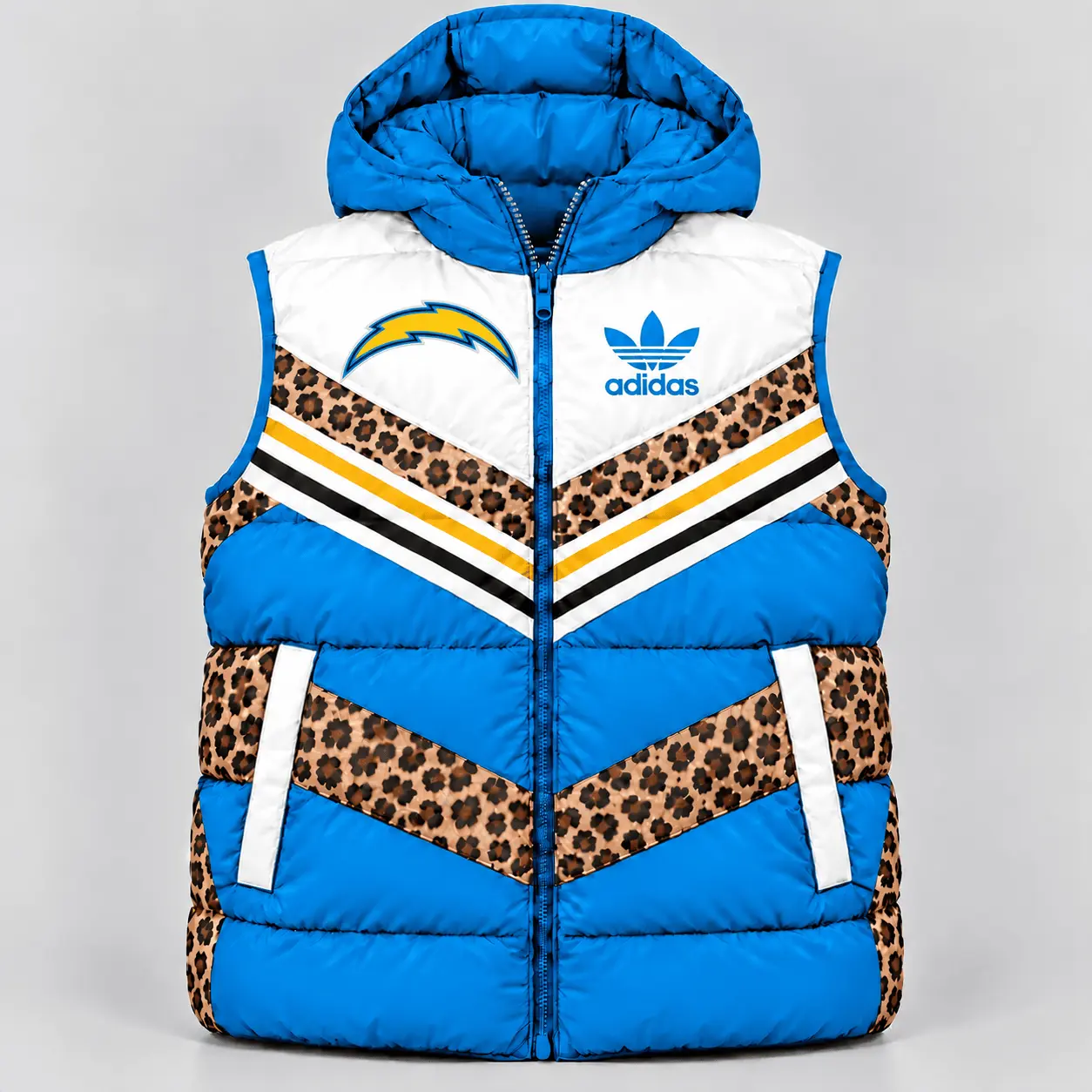 Los Angeles Chargers | Premium NFL Luxe Leopard Elegance Hooded Puffer Vest NTH1