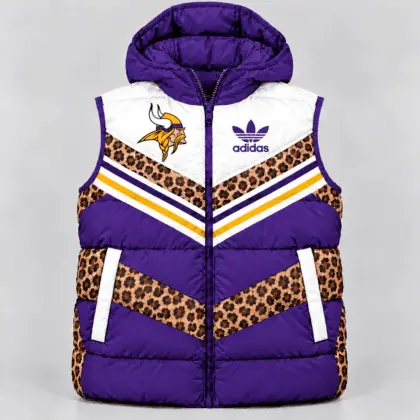 Minnesota Vikings | Premium NFL Luxe Leopard Elegance Hooded Puffer Vest NTH1