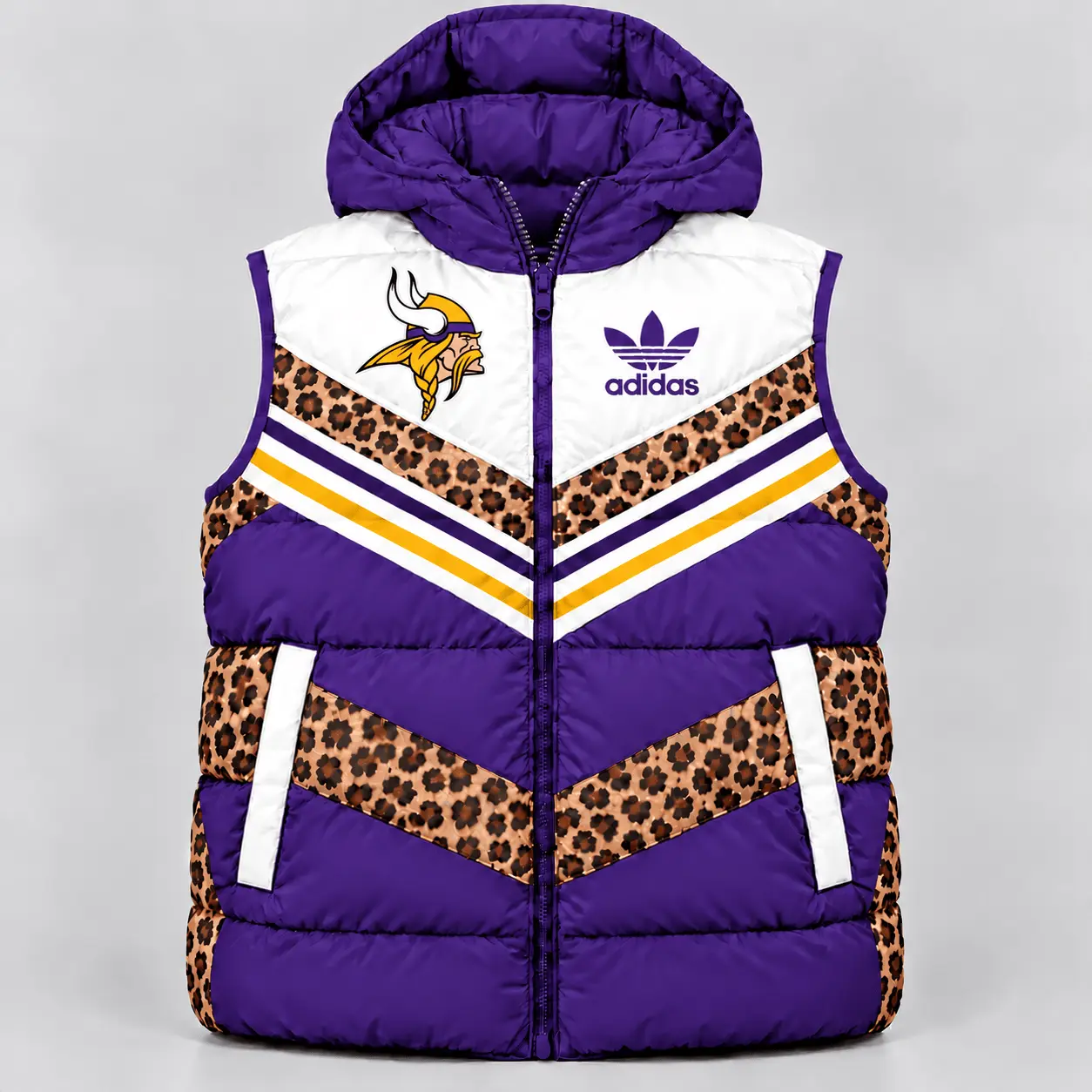Minnesota Vikings | Premium NFL Luxe Leopard Elegance Hooded Puffer Vest NTH1