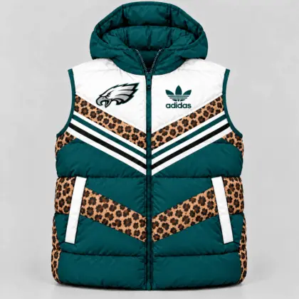 Philadelphia Eagles | Premium NFL Luxe Leopard Elegance Hooded Puffer Vest NTH1