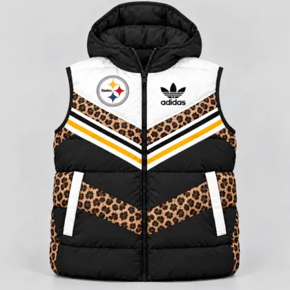 Pittsburgh Steelers | Premium NFL Luxe Leopard Elegance Hooded Puffer Vest NTH1