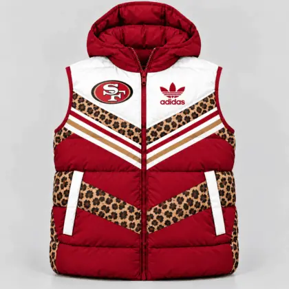 San Francisco 49ers | Premium NFL Luxe Leopard Elegance Hooded Puffer Vest NTH1