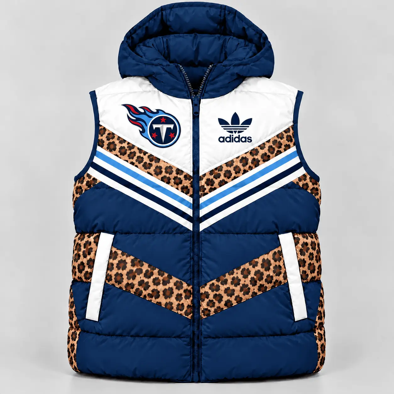 Tennessee Titans | Premium NFL Luxe Leopard Elegance Hooded Puffer Vest NTH1