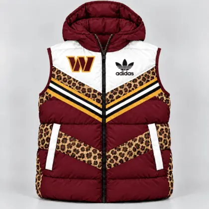 Washington Commanders | Premium NFL Luxe Leopard Elegance Hooded Puffer Vest NTH1
