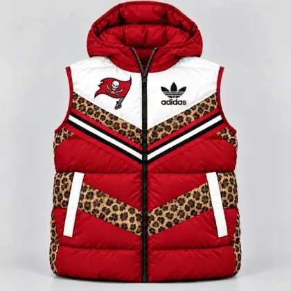 Tampa Bay Buccaneers | Premium NFL Luxe Leopard Elegance Hooded Puffer Vest NTH1