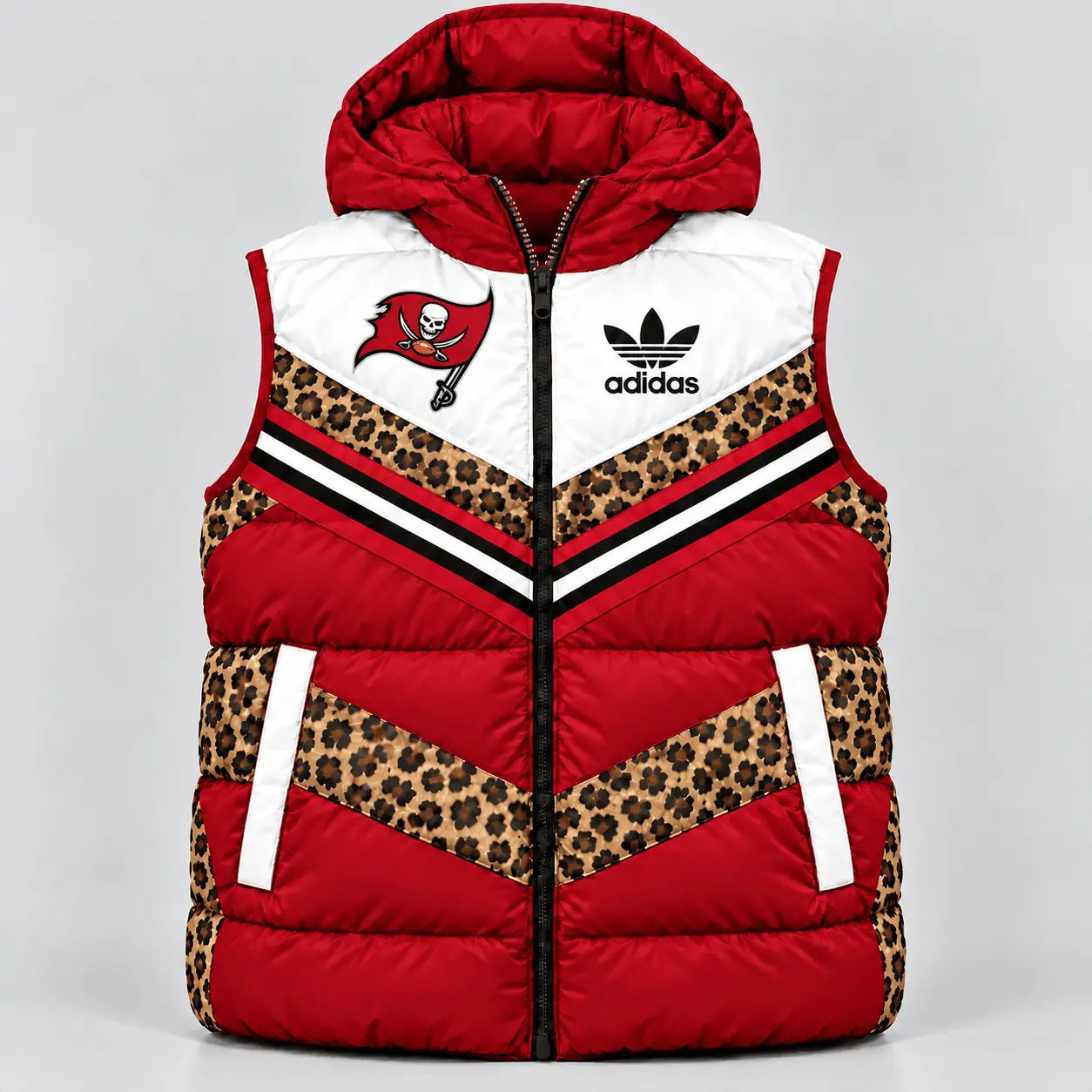 Tampa Bay Buccaneers | Premium NFL Luxe Leopard Elegance Hooded Puffer Vest NTH1