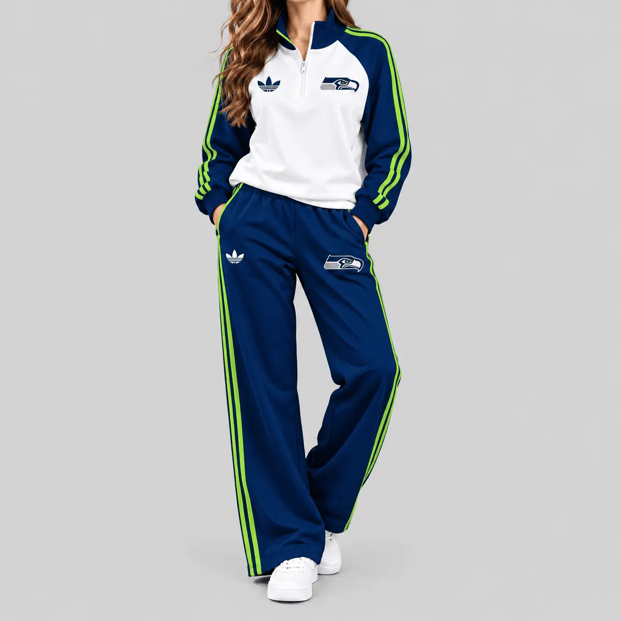 Seattle Seahawks | NFL Raglan Quarter Zip Wide Leg Set TD