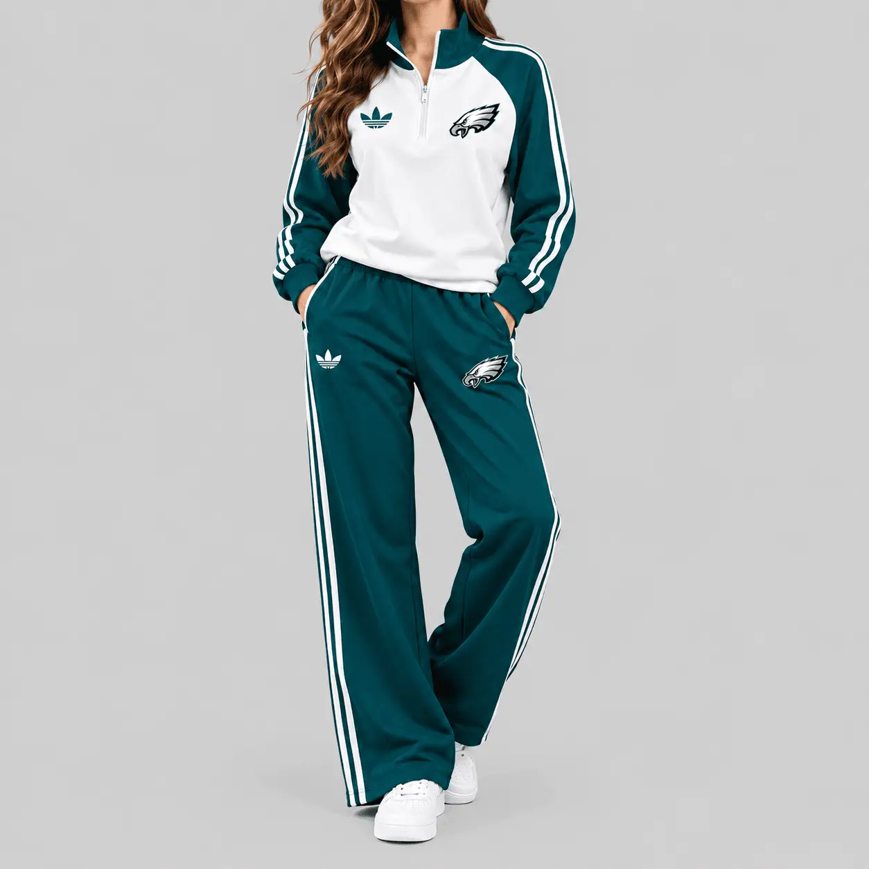 Philadelphia Eagles | NFL Raglan Quarter Zip Wide Leg Set TD