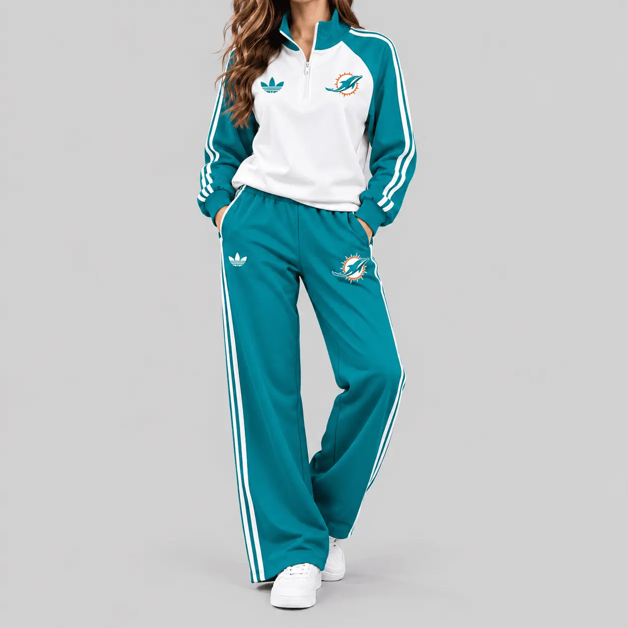 Miami Dolphins | NFL Raglan Quarter Zip Wide Leg Set TD