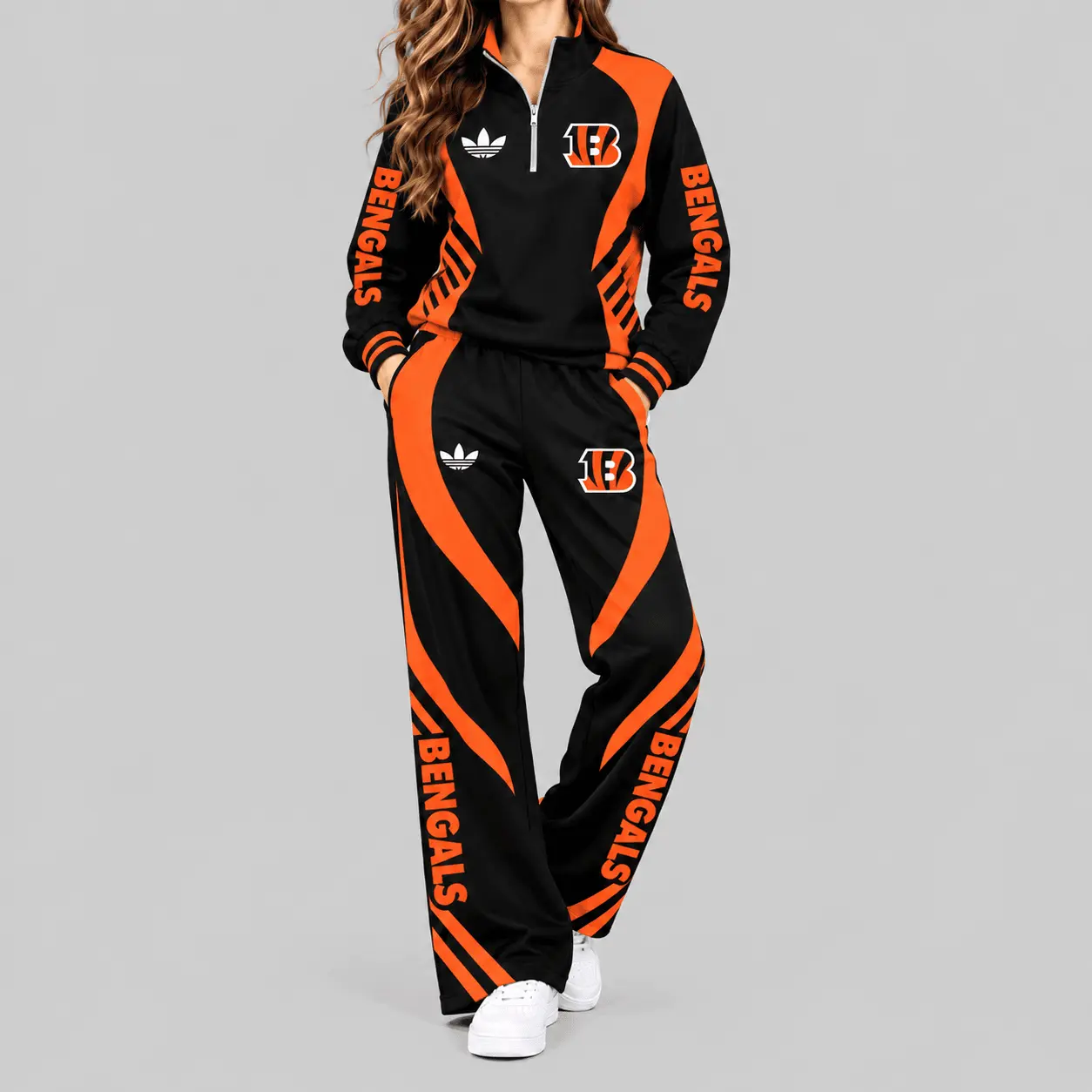 Cincinnati Bengals | NFL Curved Stripe Quarter Zip Set TD