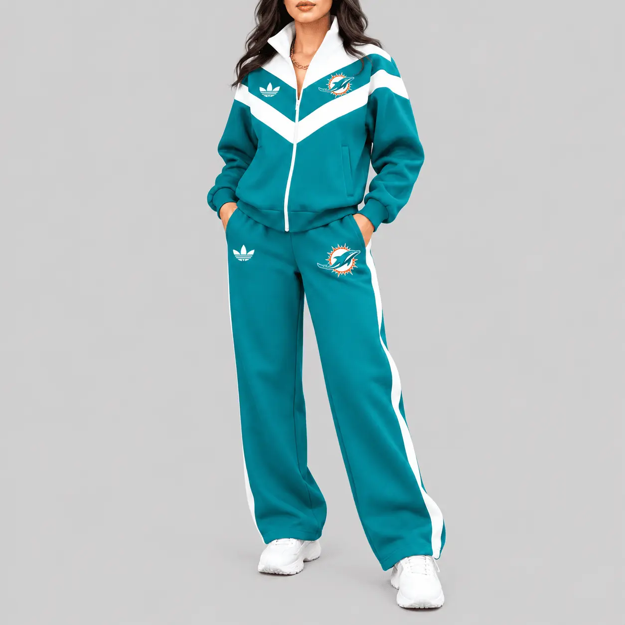 Miami Dolphins | NFL Chevron Track Jacket Wide Leg Set TD