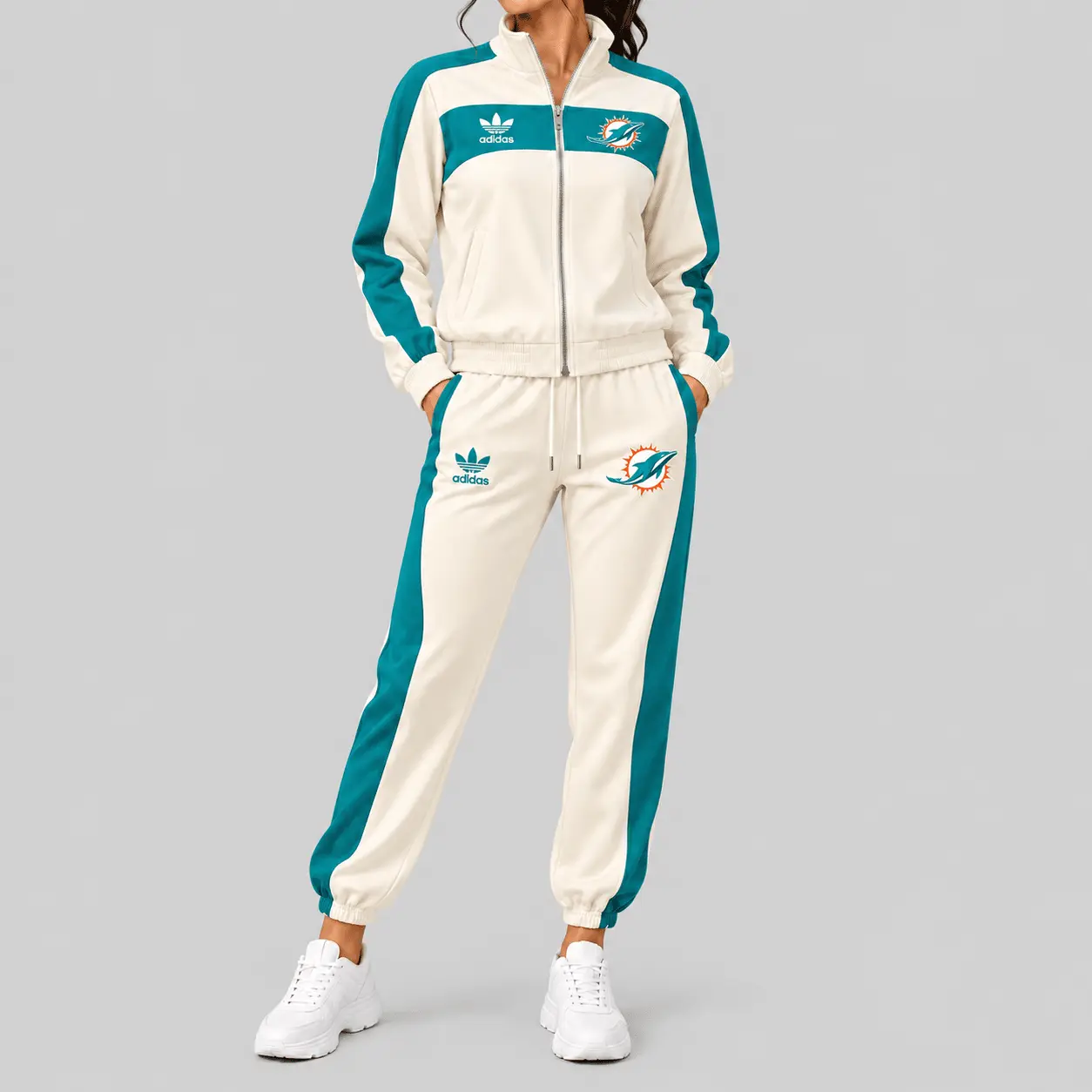 Miami Dolphins | NFL Cream Color Block Track Jogger Set TD