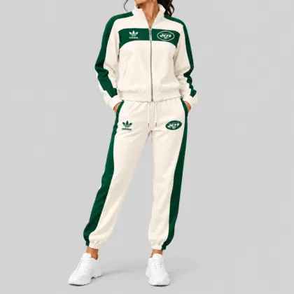 New York Jets | NFL Cream Color Block Track Jogger Set TD